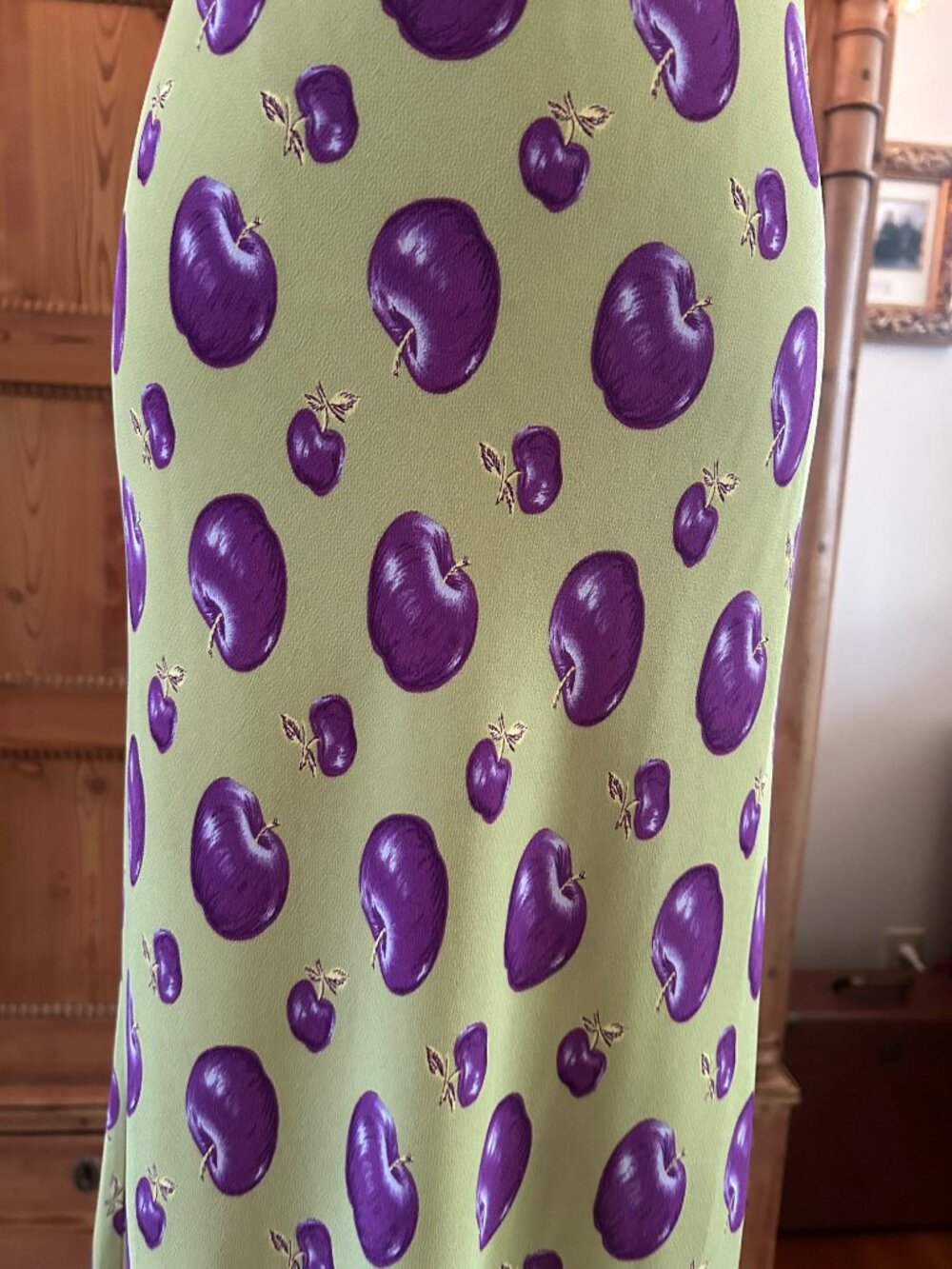 Rare Vintage Betsey Johnson Rayon Gold Purple Apples Dress NWOT - Picture 4 of 12